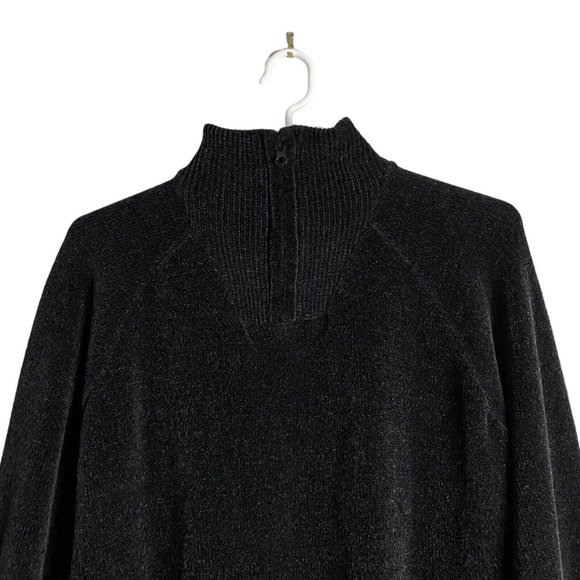 Projek Raw Men's Black Velour 1/4 Zip Pullover Knit Sweater - Picture 2 of 8